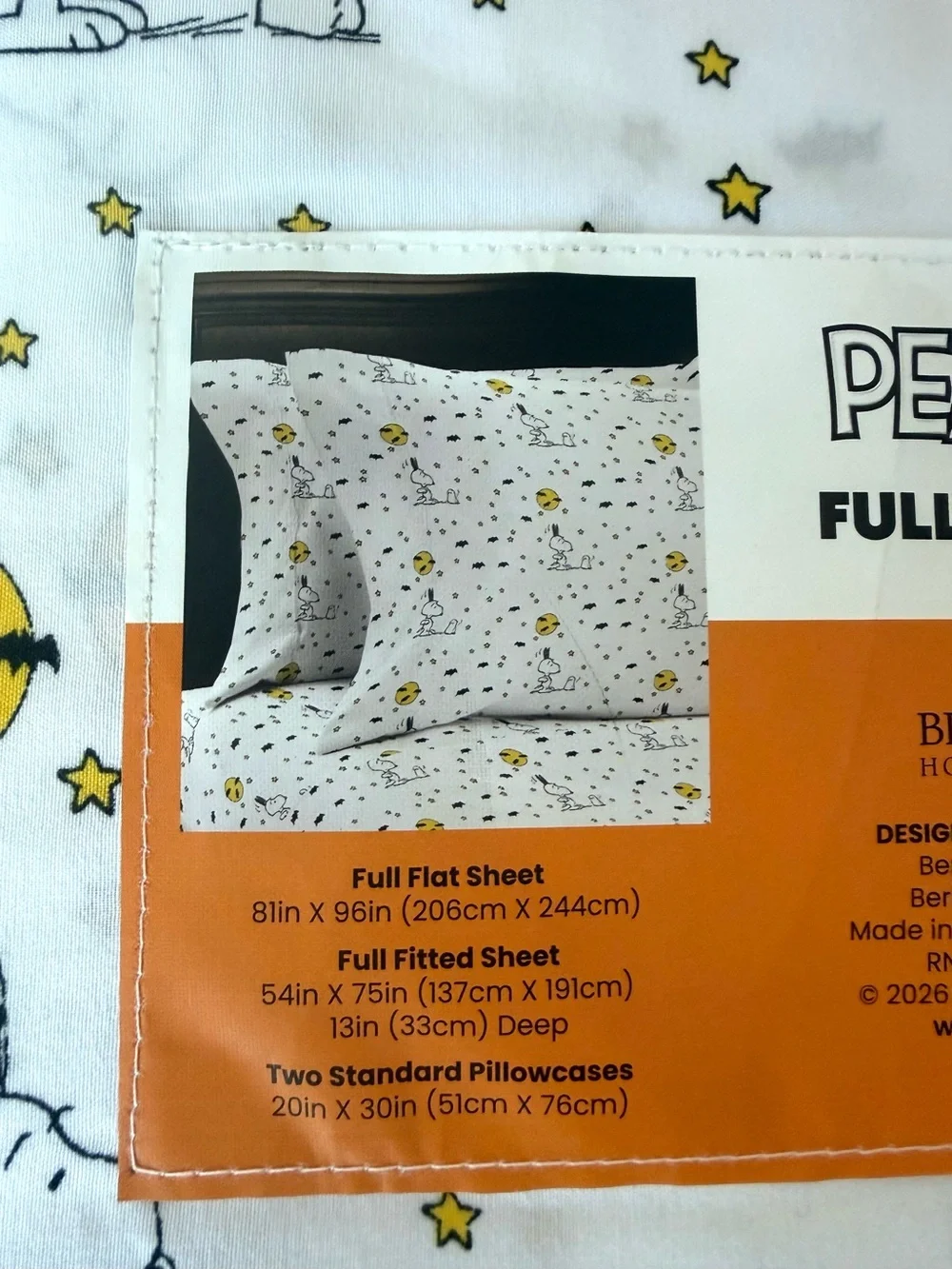 PEANUTS Snoopy FULL SHEET SET Halloween Bats Full Moon Stars Ghost Scary NWT